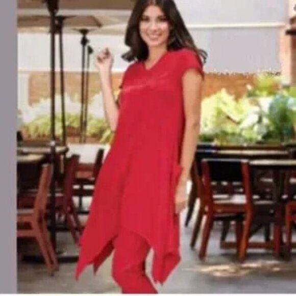 Manta Del Lago Dress Women's S Maxi Beach Cover Up Red Kaftan Tunic BOHO Size Sm - Picture 2 of 8